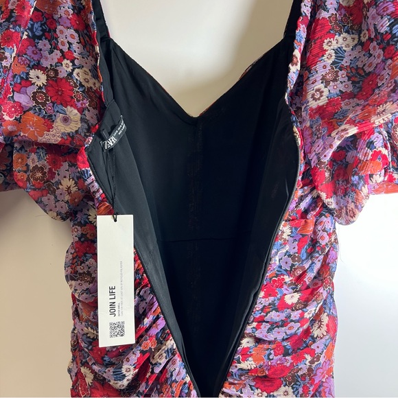Zara Chiffon Floral Ruched Mini Dress NEW - Picture 7 of 12
